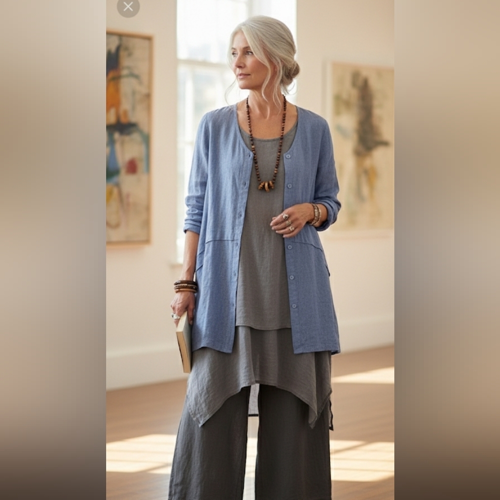 FLAX oversized blue linen tunic L
